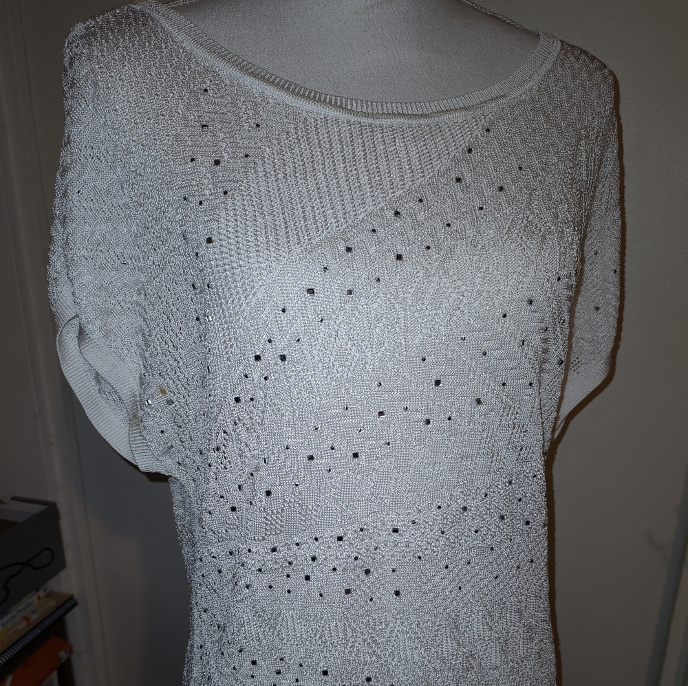WHBM White Sweater with Mirror Detail